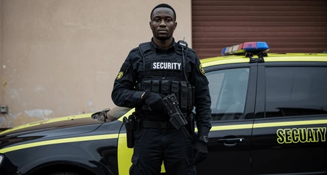 Professional security guard monitoring site